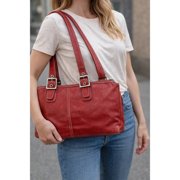 Coach Handbags - Vintage 90's Coach Red Leather Shoulder Purse USA Made y2k